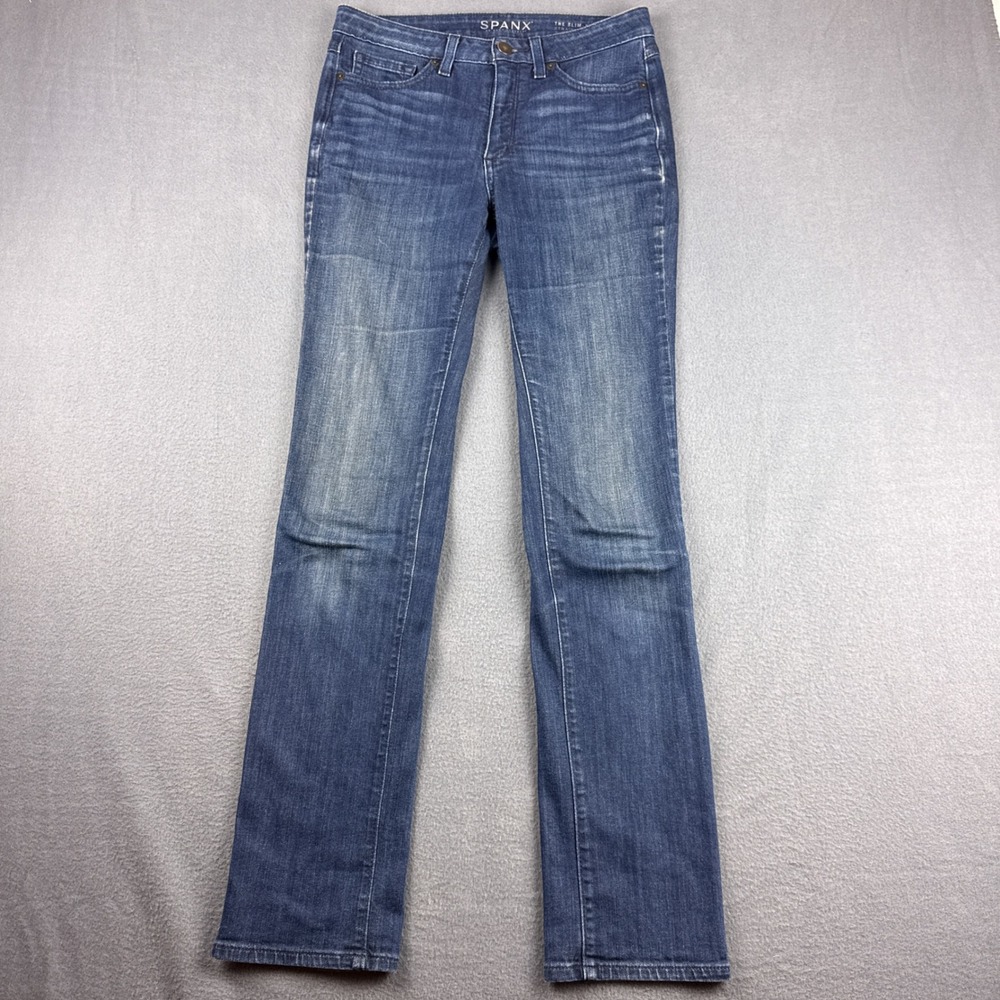 SPANX Jeans Women's 28 Blue The Slim-X Straight Leg Denim Tummy Control Stretch